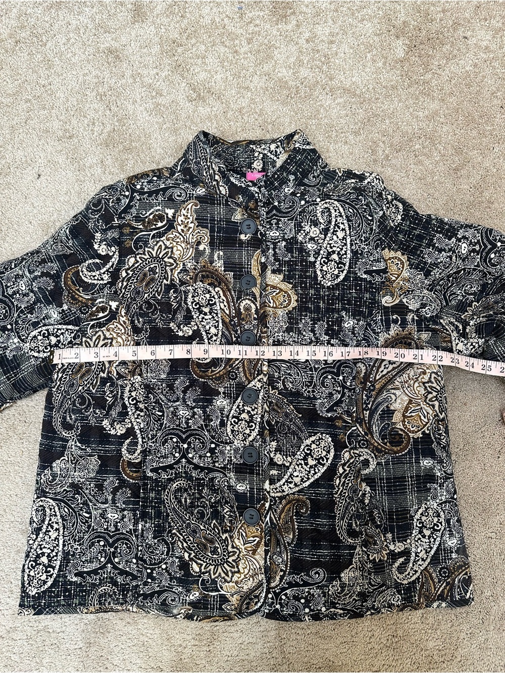 Pappagallo 100% Cotton Quilted Paisley Collared Button Jacket Pockets Boho Sz XL - Picture 7 of 9